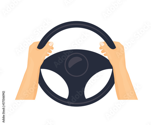 hands on car steering wheel icon- vector illustration
