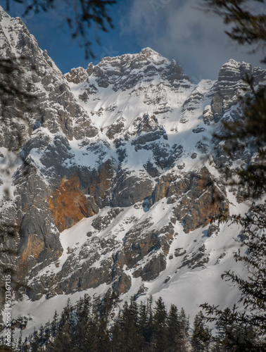 Winter landscape near Hall village and Admont town with big snowy hills photo