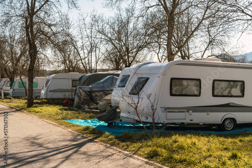 Caravan and motorhome pitches on a campsite in a rural area