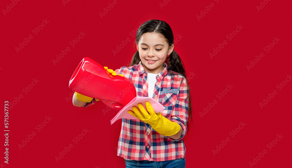 girl household use detergent in studio. girl household with detergent on background. girl household use detergent in studio. girl household with detergent on background.