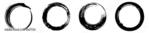 Set of different hand drawn circle brush strokes. Bold circles logo frame. Grunge ink vector illustration isolated on white.