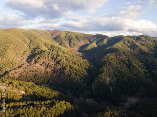 Aerial sunset view of Rhodopes mountain, Babyak,Bulgaria photo