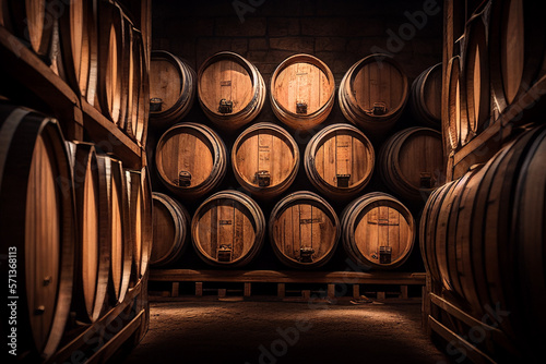 Vászonkép Wine barrels in a old wine cellar
