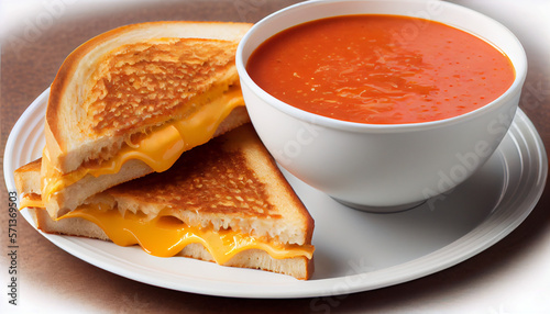 A grilled cheese sandwich with tomato soup generative AI