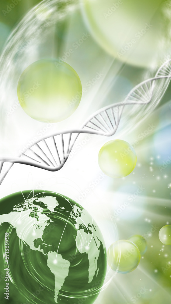 image of the planet Earth against the background of stylized DNA chains. 3d- image image of the planet Earth against the background of stylized DNA chains. 3d- image