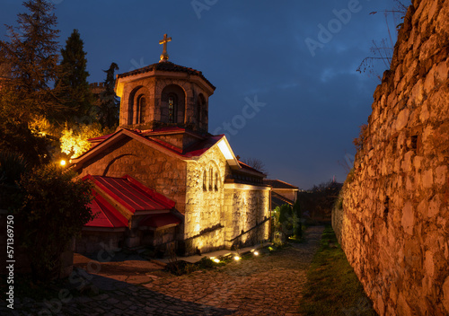 The Chapel of Saint Petka in Belgrade at night, inside walls of Kalemegdan fortress