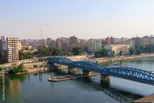 El Mansoura   Egypt - 7 Sep 2019 -  Landscape panoramic view of river Nile in Mansoura city - Panorama - Dakahlia Governorate or Dakahliya governor