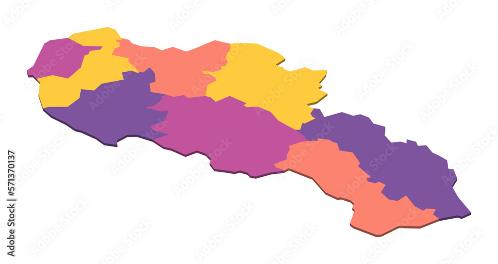 Slovakia political map of administrative divisions - regions. Isometric 3D blank vector map in four colors scheme.