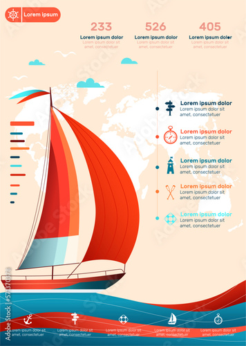 Yacht club UI UX web design with sail boat