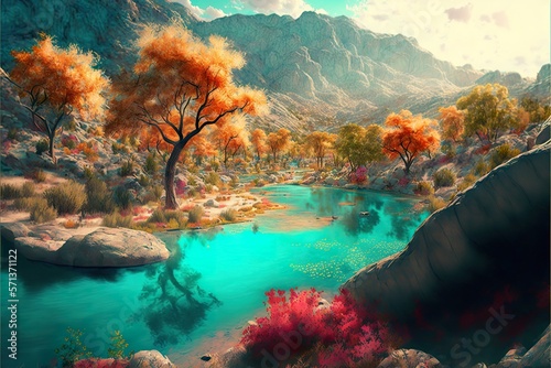 Picturesque landscape with beautiful nature and mountains created with Generative AI technology