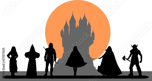 Fantasy-Figuren mit abstraktem Hintergrund mittelalterliche Burg