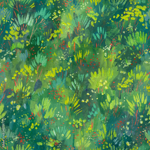 Vivid green moss watercolor seamless pattern, abstract botanica