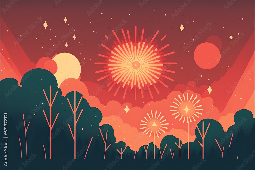 Fireworks flat illustration created with Generative AI 