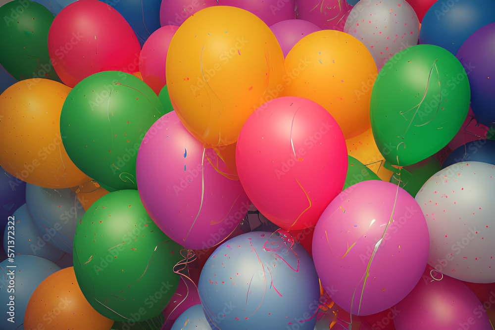 Background of inflatable, festive balloons of different colors, holiday card. generative ai Background of inflatable, festive balloons of different colors, holiday card. generative ai