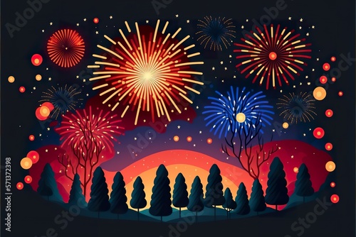 Fireworks flat illustration created with Generative AI 