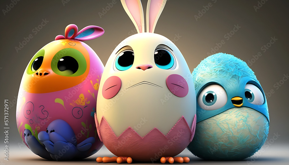 Fototapeta premium Happy Easter. Cute Cartoon. Ai generated