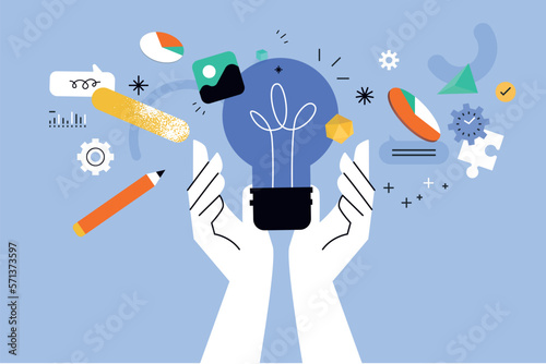 Vector illustration of big idea, startup, business plan, innovation, project management. Creative concept for web banner, social media banner, business presentation, marketing material.
