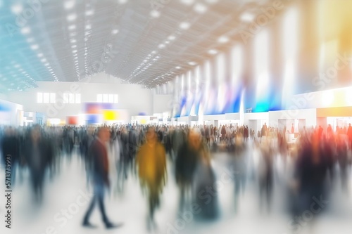 Fotografiet Background of an expo with blurred individuals in an exposition hall