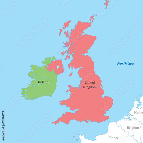 map of British Isles with borders of the countries.