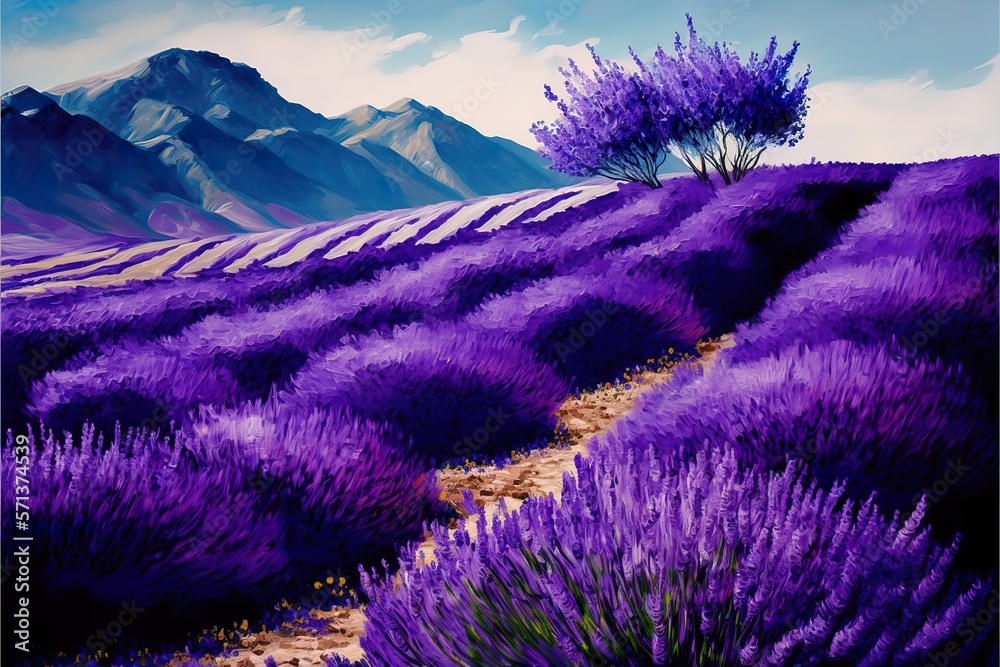 Obraz premium Lavender fields landscape created with Generative AI 