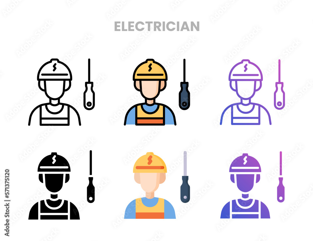 Electrician icons vector illustration set line, flat, glyph, outline color gradient. Great for web, app, presentation and more. Editable stroke and pixel perfect. Electrician icons vector illustration set line, flat, glyph, outline color gradient. Great for web, app, presentation and more. Editable stroke and pixel perfect.
