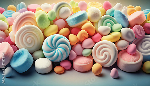 Colorful jelly lollipop marshmallow candies close up background new quality universal colorful joyful holiday food stock image illustration wallpaper design, Generative AI
