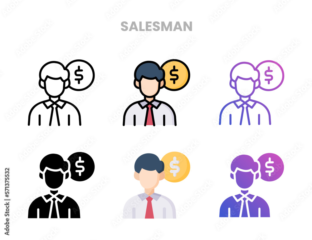 Salesman person dollar icons vector illustration set line, flat, glyph, outline color gradient. Great for web, app, presentation and more. Editable stroke and pixel perfect. Salesman person dollar icons vector illustration set line, flat, glyph, outline color gradient. Great for web, app, presentation and more. Editable stroke and pixel perfect.