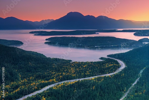 Photo Sea to Sky Hwy in Howe Sound near Horseshoe Bay, West Vancouver, British Columbia, Canada