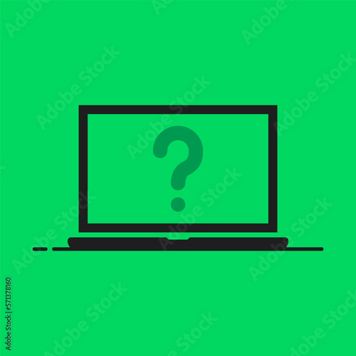 black laptop with green question mark icon