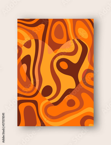 Vector retro greeting card for Valentines Day. Vintage postcard with groovy love heart shape