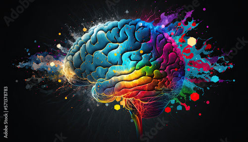 Abstract brain with splashes of colors illustration © Ksem