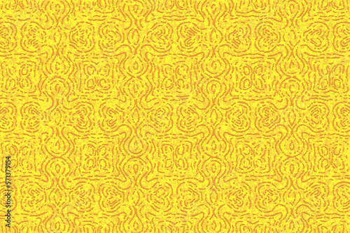 Embossed yellow background, cover design. Geometric exotic 3D pattern, press paper, leather. Ornaments of the East, Asia, India, Mexico, Aztecs, Peru. Ethnic boho motifs.