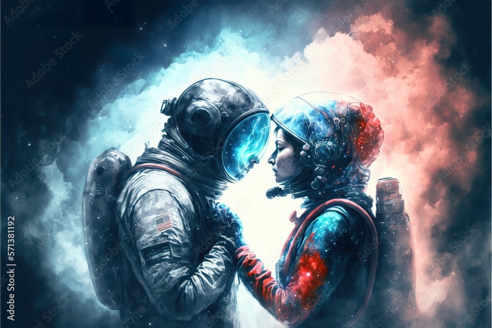 Fototapeta premium Two soulmates meet each other in space created with Generative AI 