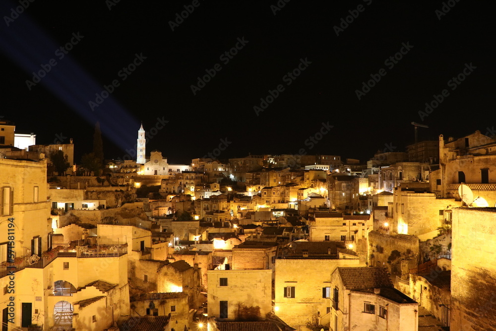 Night over the old town of Matera, Italy
