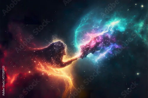 Two soulmates meet each other in space created with Generative AI  © Soulmate