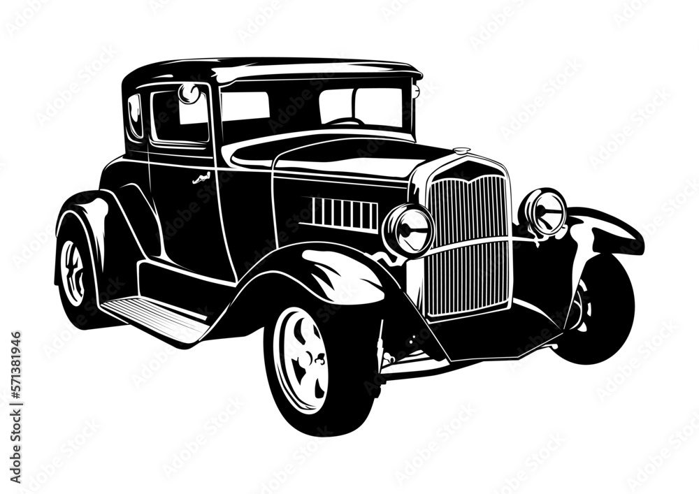 Vintage hot rod car silhouette. Vector.