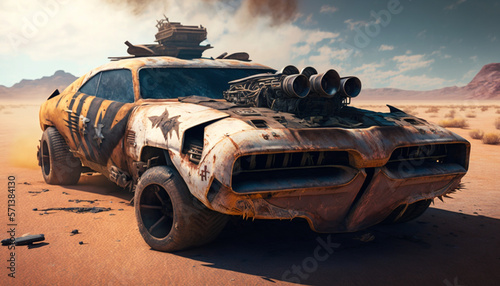 Muscle car, post apocalyptic desert