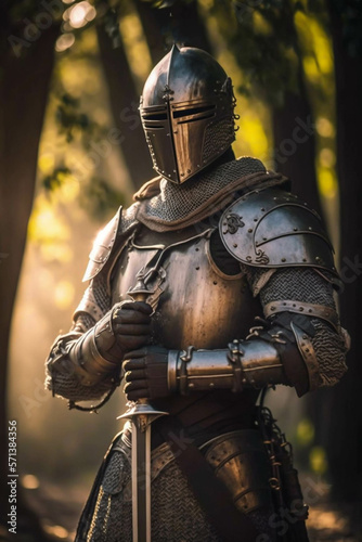 Stolzer Ritter im Sonnenlicht - Kampfbereit mit Schwert und Rüstung