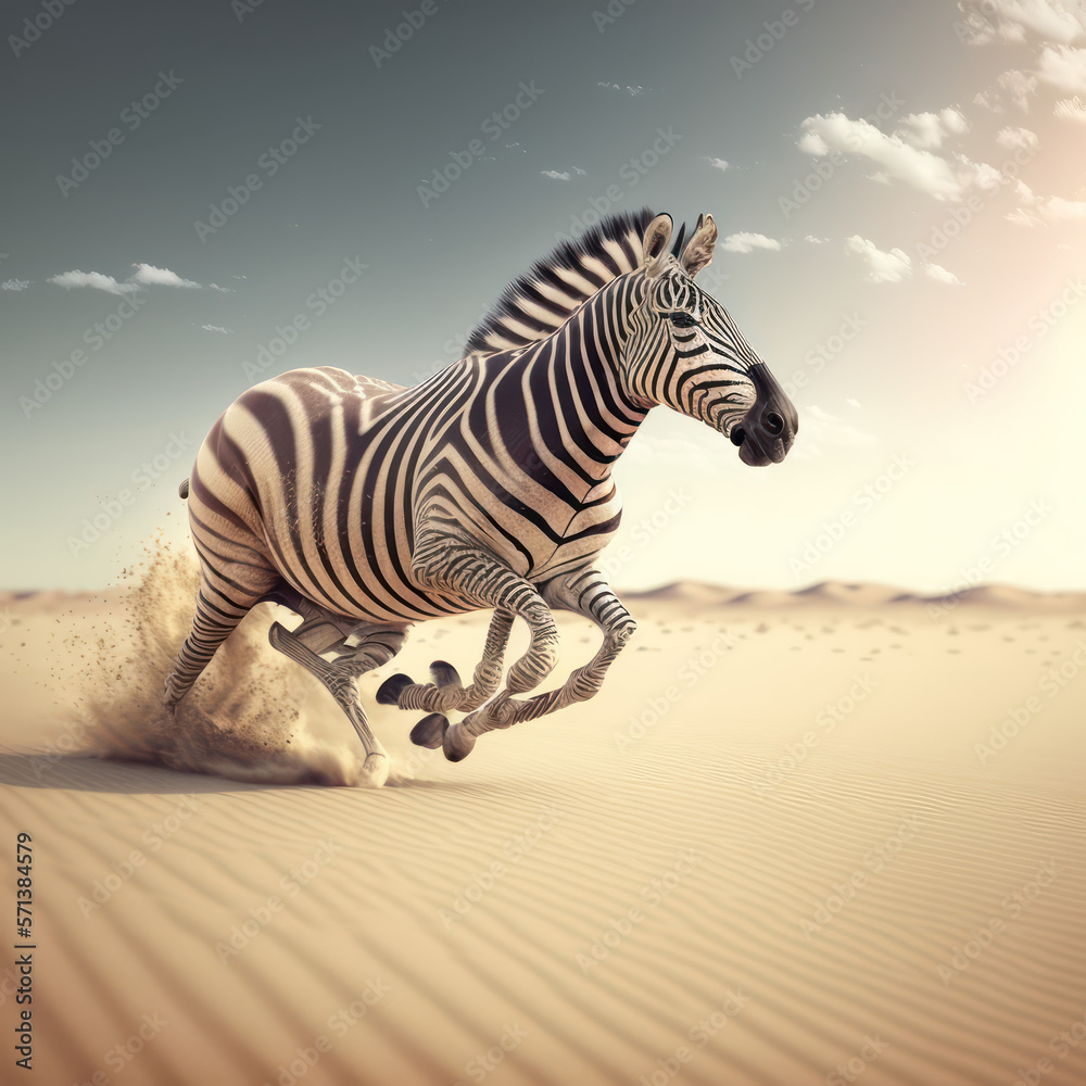 Zebra Che Corre Nel Deserto Zebra Running In The Desert Stock 