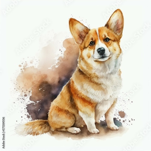 Watercolor Cute Puppy Dog Corgi © d