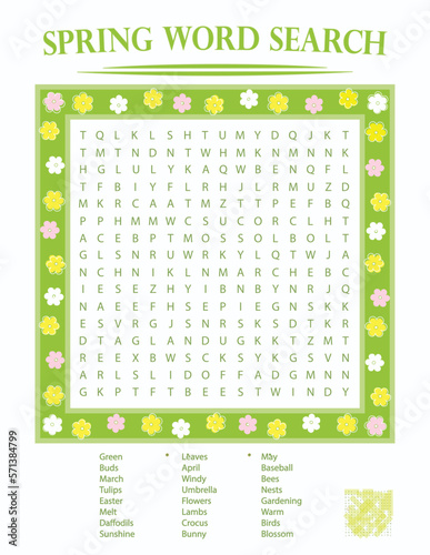 Spring Word Search Puzzle with Solution