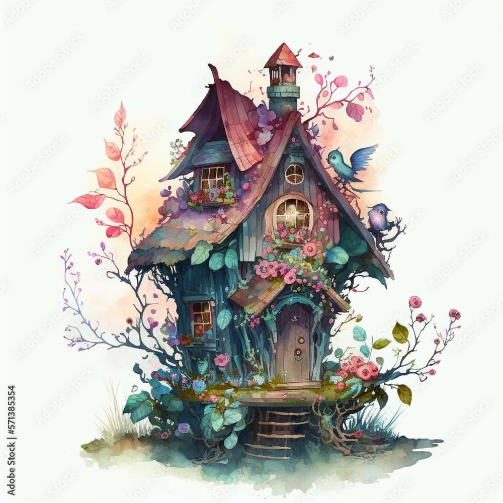 Watercolor Fairy House Faerie