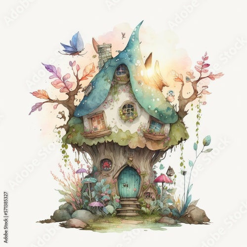 Watercolor Fairy House Faerie