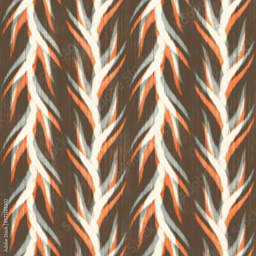 Beige, Brown and Ochre Watercolor Drawn Textured Jungle Stripes Pattern