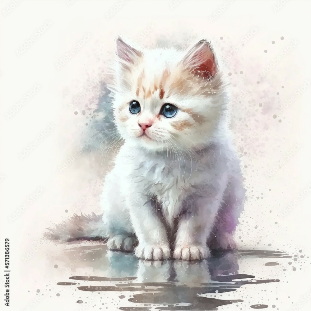 Fototapeta premium Watercolor Cute Cat Kitten