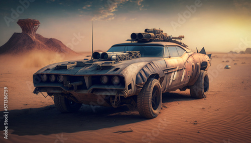 Muscle car, post apocalyptic desert
