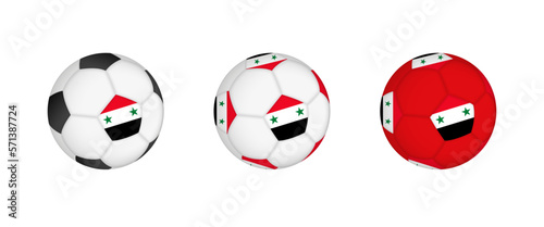 Collection football ball with the Syria flag. Soccer equipment mockup with flag in three distinct configurations.