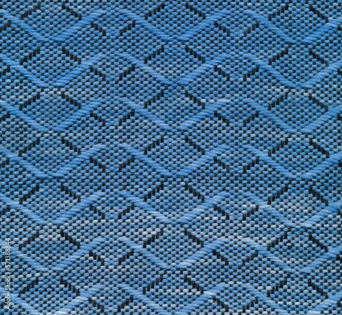 Handwoven wavy pattern in black, blue and white.