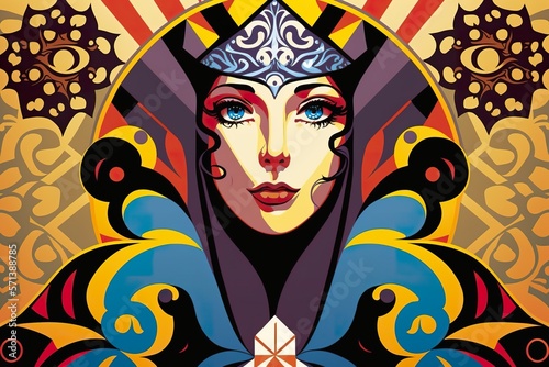 Illuminati priestess lady flat illustration created with Generative AI technology