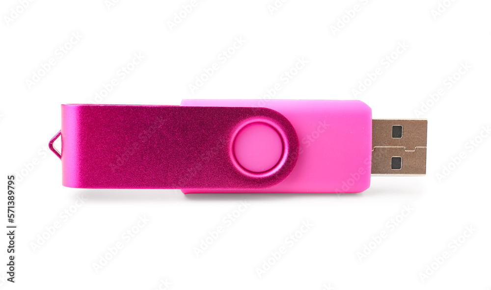 Pink USB flash drive on white background Pink USB flash drive on white background
